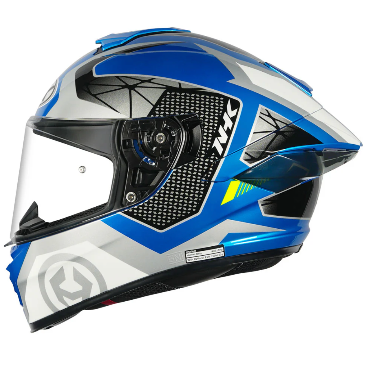 Motorcycle Full face helmet blue grey with white geometric graphic