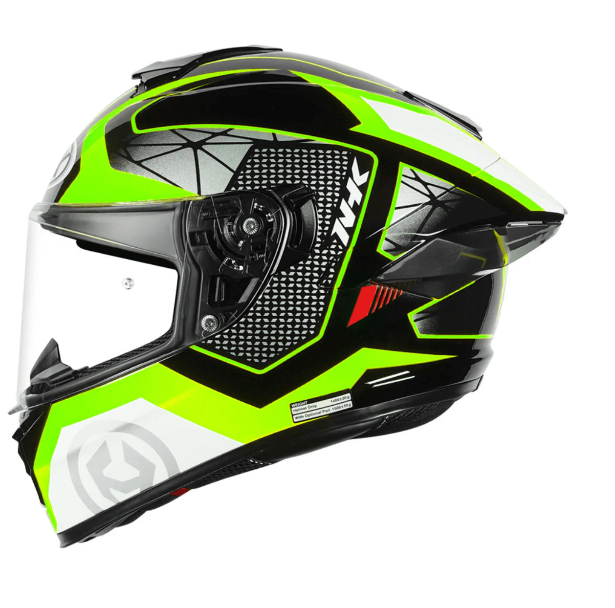 Motorcycle Full face helmet green grey with white geometric graphic