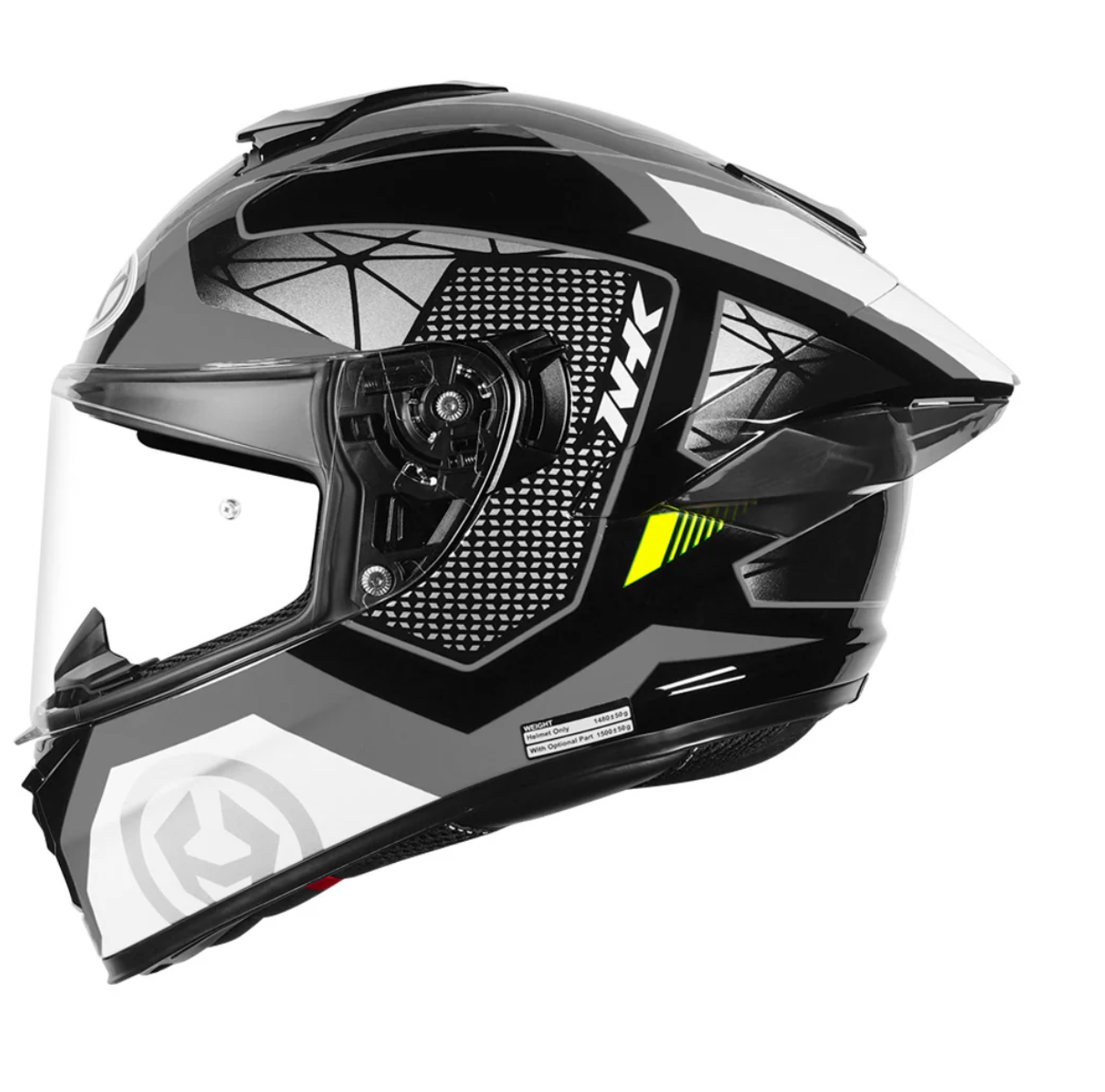Motorcycle Full face helmet black grey with white geometric graphic