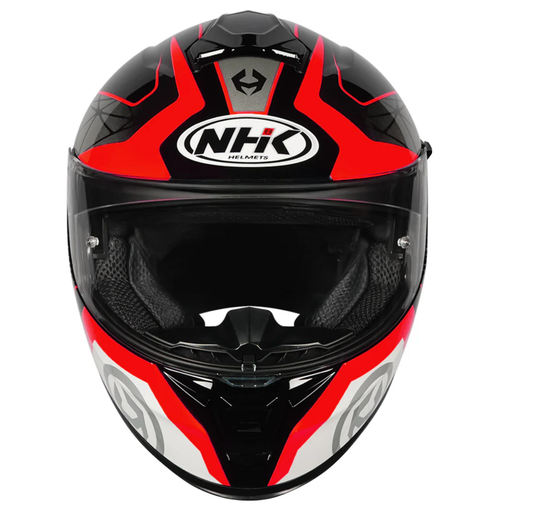 Motorcycle Full face helmet red grey with white geometric graphic