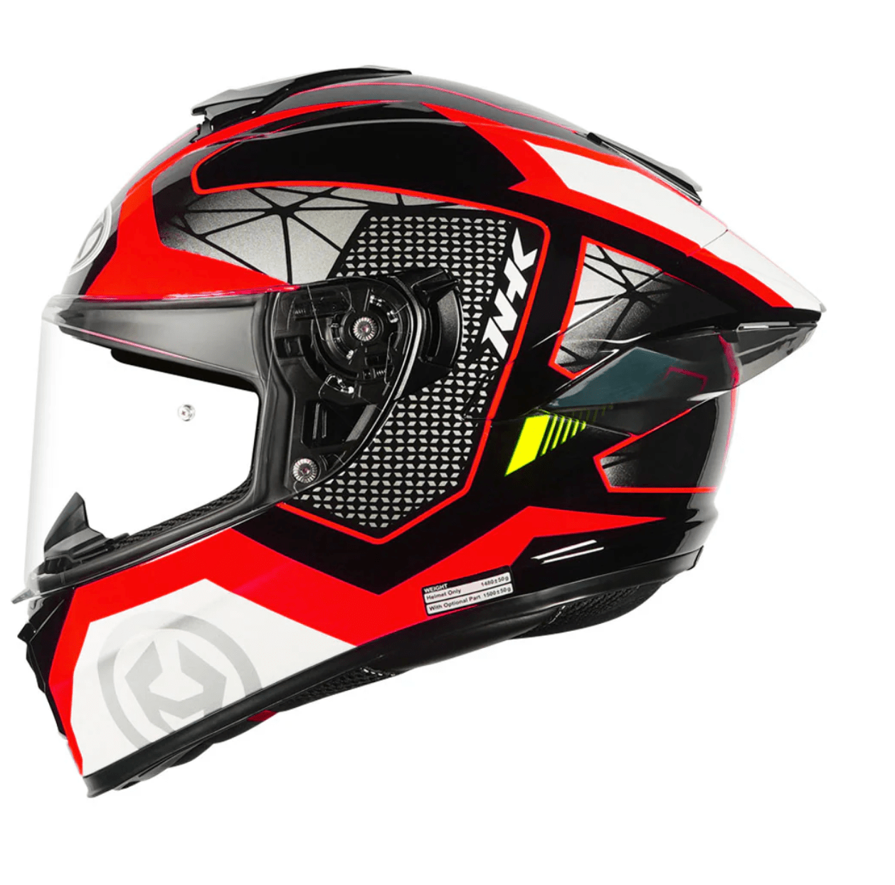 Motorcycle Full face helmet red grey with white geometric graphic
