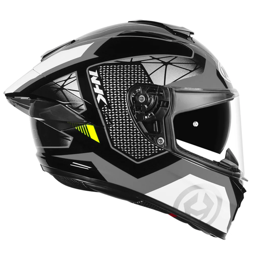 Motorcycle Full face helmet black grey with white geometric graphic