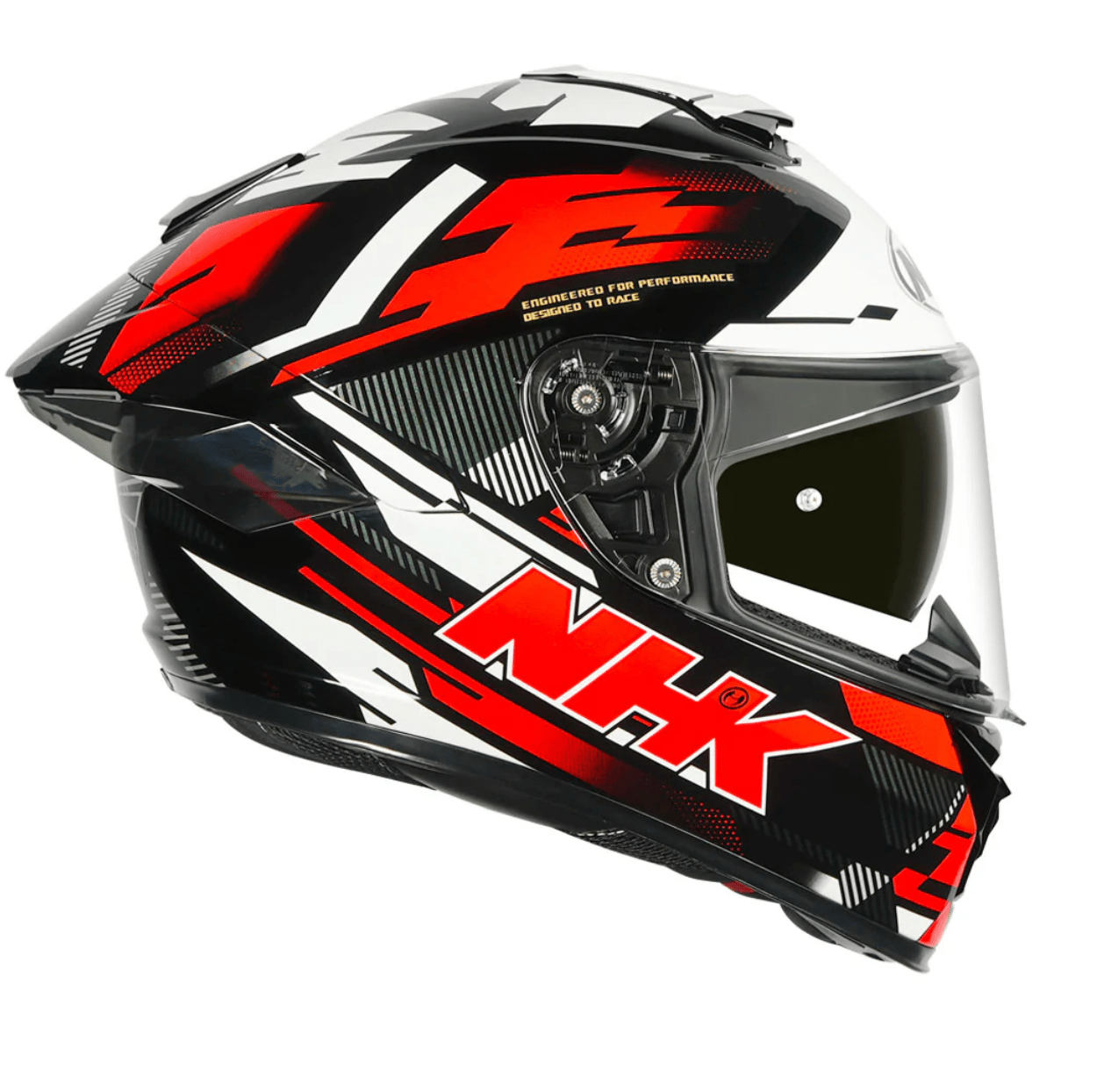 Motorcycle full face helmet red with white and black geometric graphic