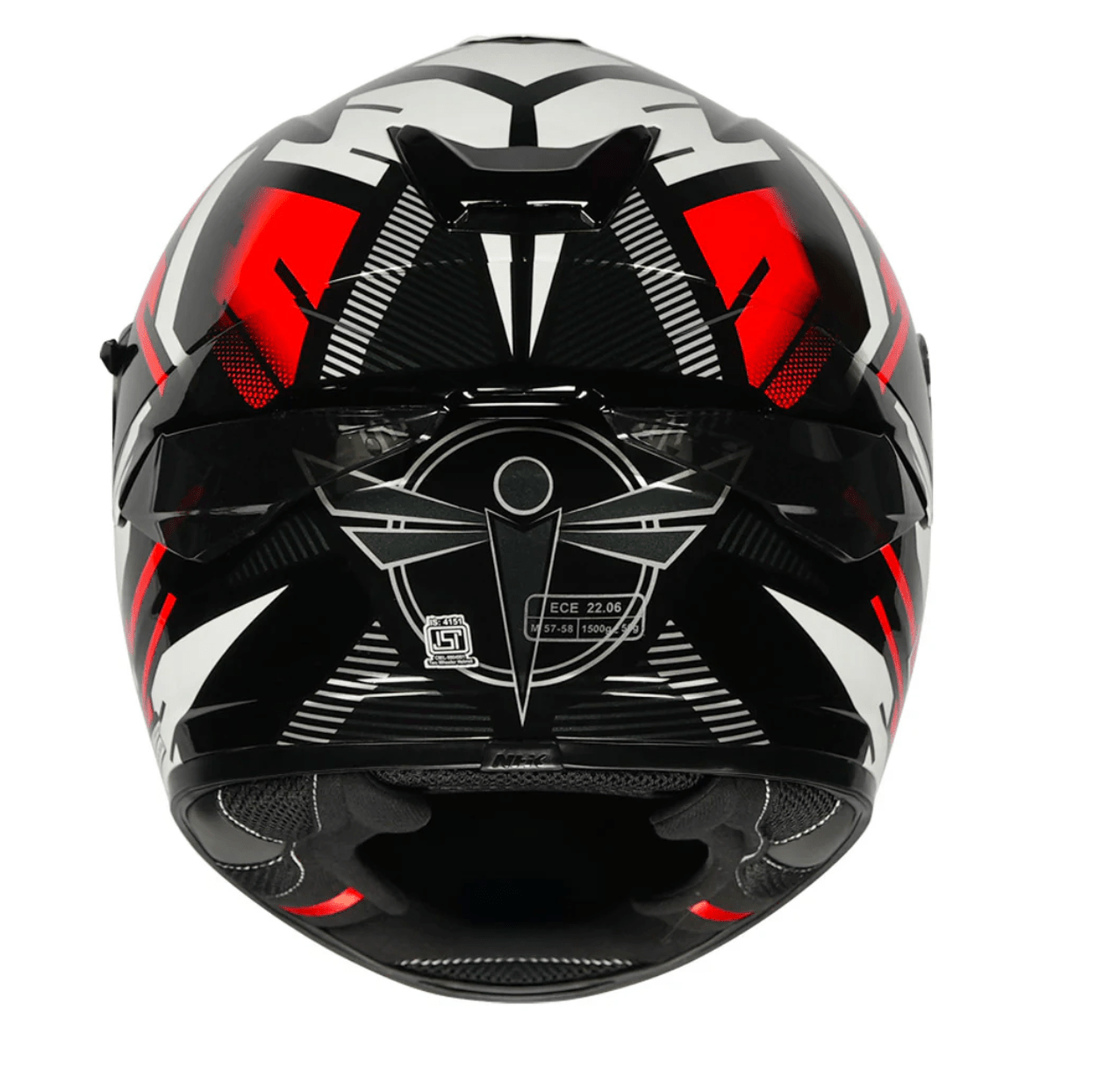 Motorcycle full face helmet red with white and black geometric graphic