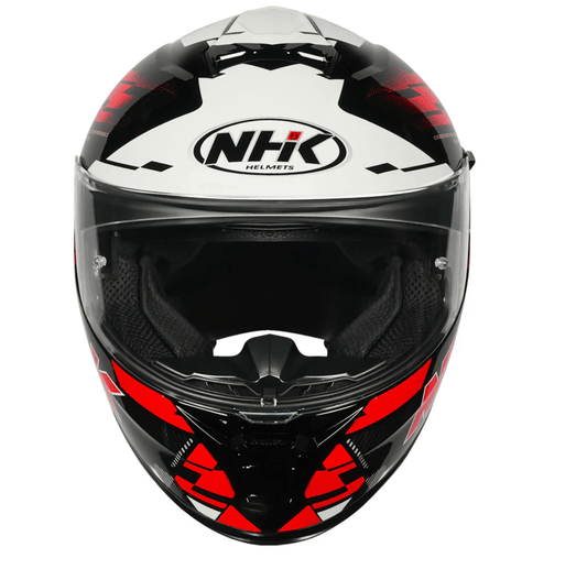 Motorcycle full face helmet red with white and black geometric graphic