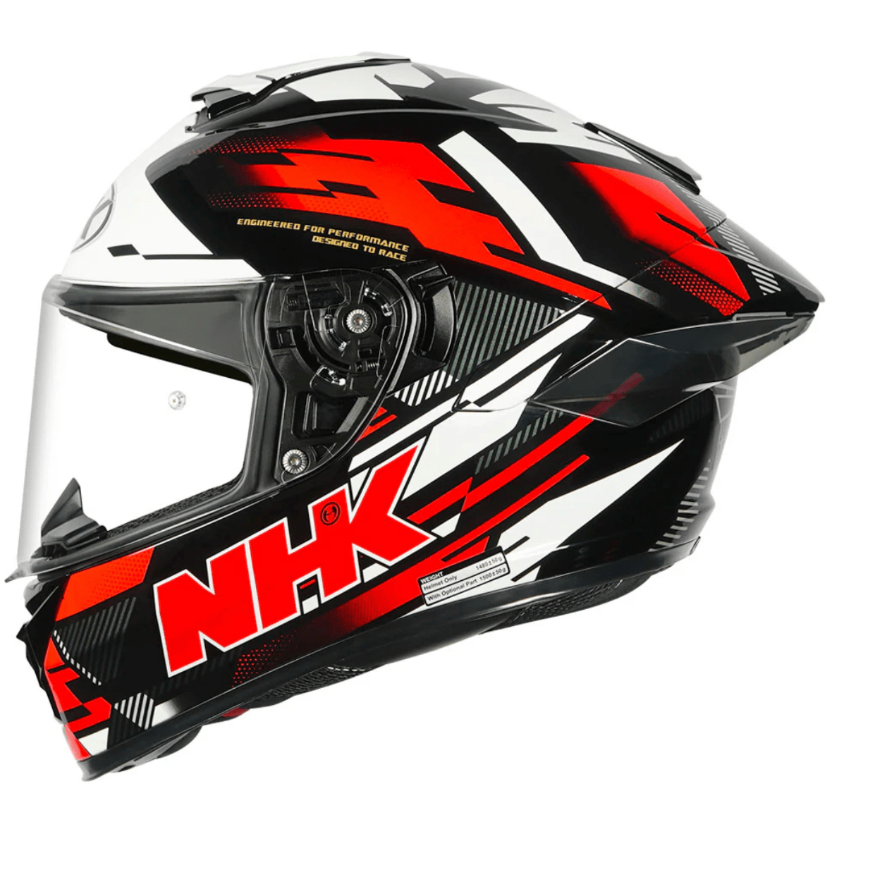 Motorcycle full face helmet red with white and black geometric graphic