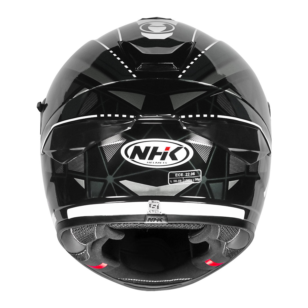 Motorcycle full face glossy silver black triangle geometric decal helmet - touring helmet