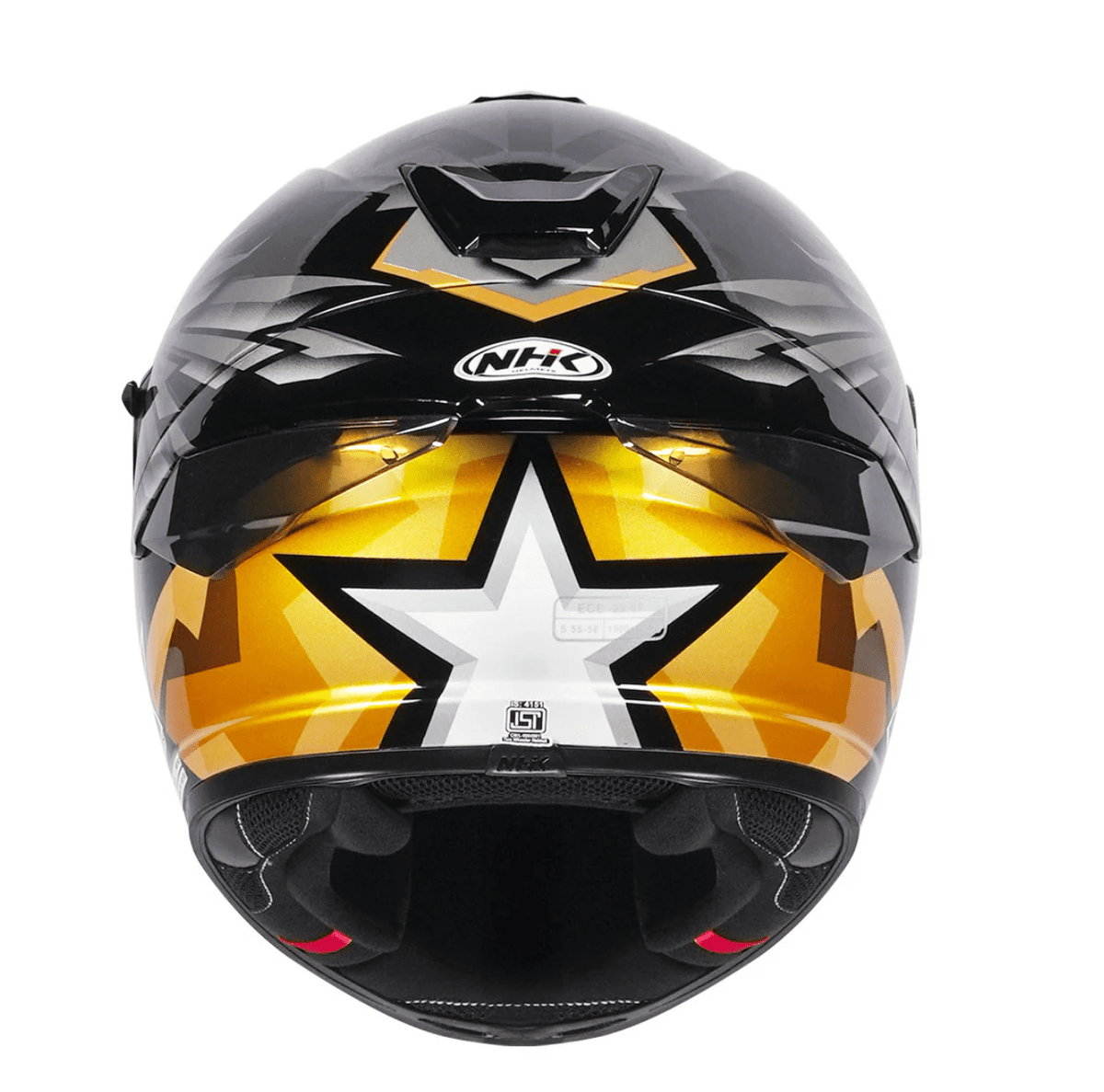 motorcycle full face helmet black with grey wings graphic with star on back