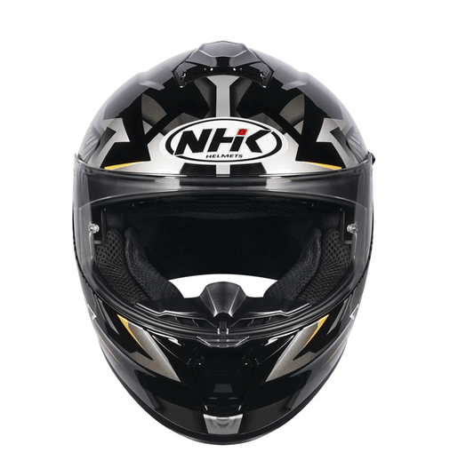 motorcycle full face helmet black with grey wings graphic with star on back