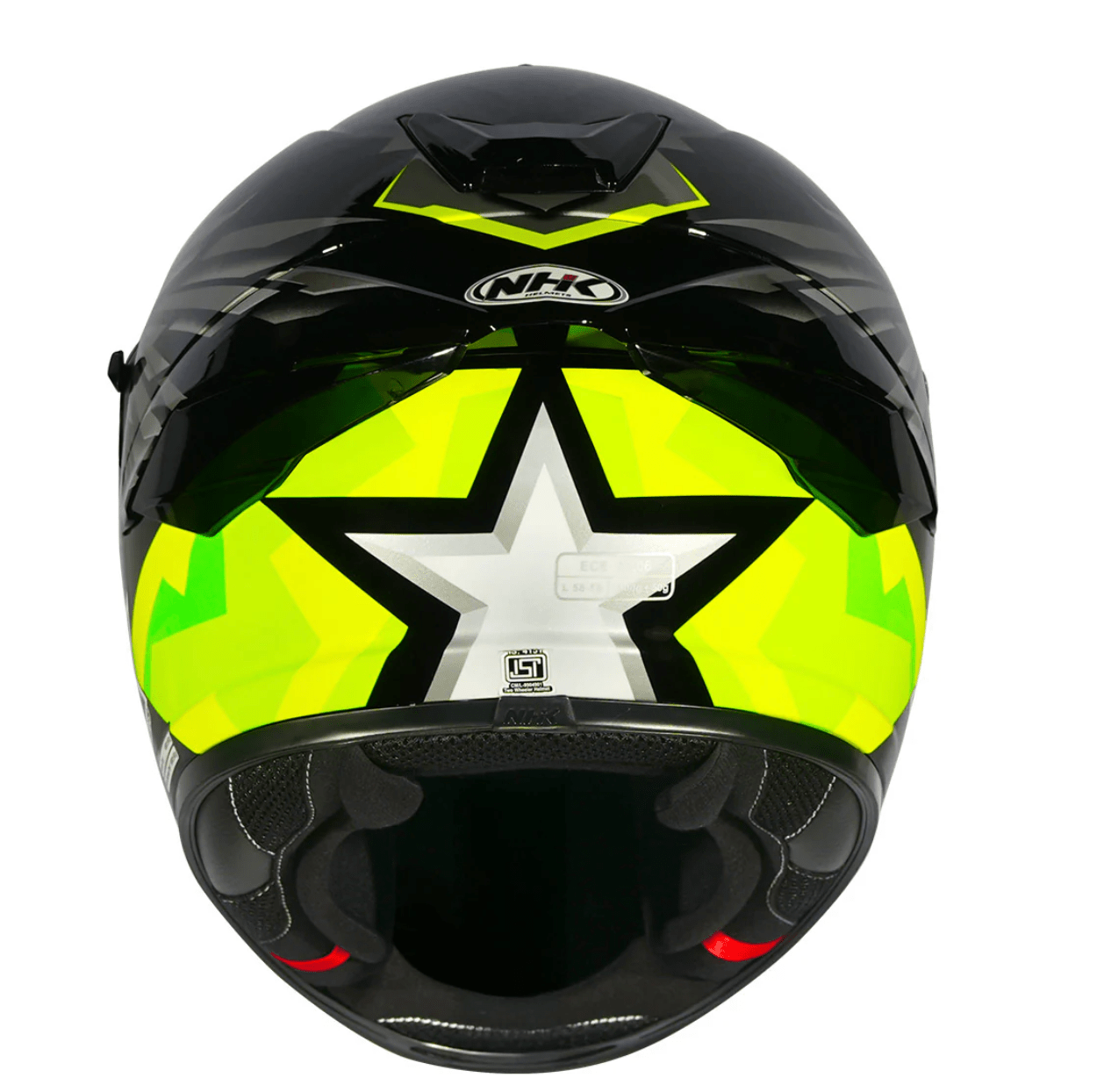 motorcycle full face helmet black with grey wings graphic with star on back