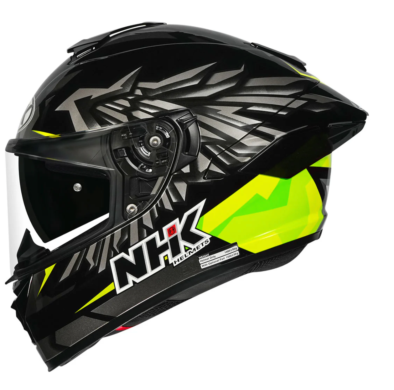 motorcycle full face helmet black with grey wings graphic with star on back
