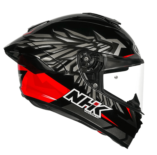 motorcycle full face helmet black with grey wings graphic with star on back