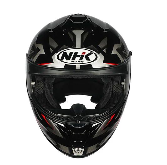 motorcycle full face helmet black with grey wings graphic with star on back