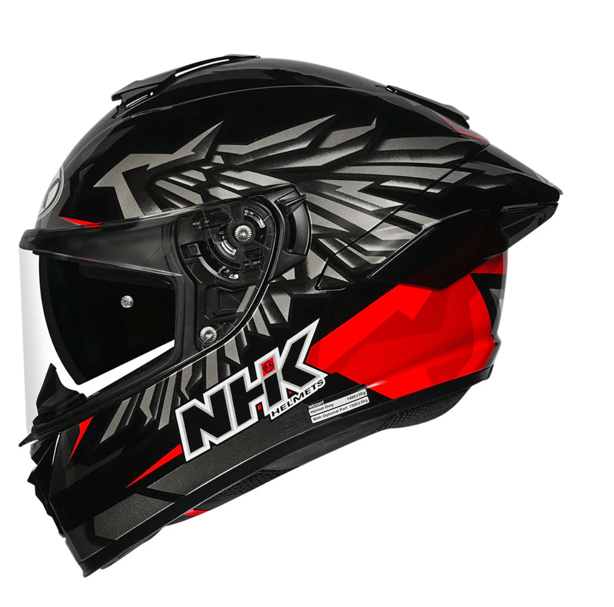 motorcycle full face helmet black with grey wings graphic with star on back