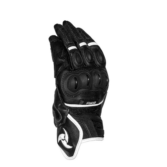 Motorcycle short cuff leather gloves black with white - knox palm sliders
