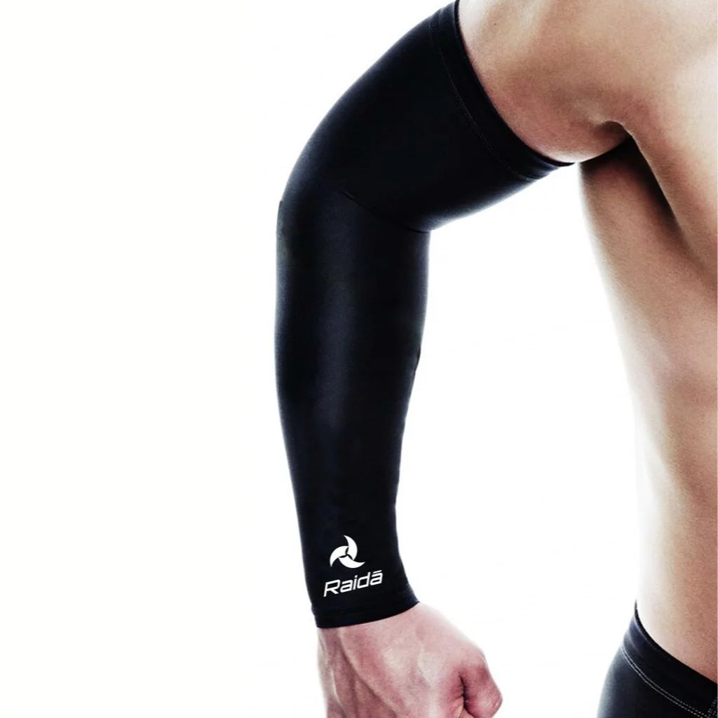 Black compression arm sleeve for motorcycling and others for cooling and ventilation