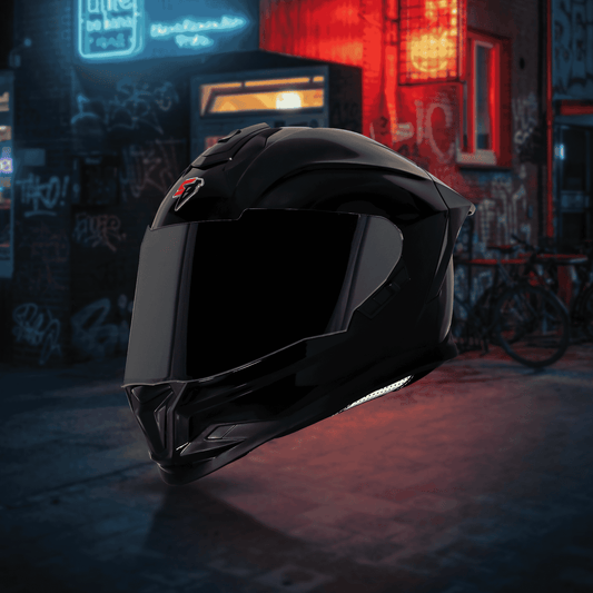 motorcycle full face helmet glossy black with tinted visor