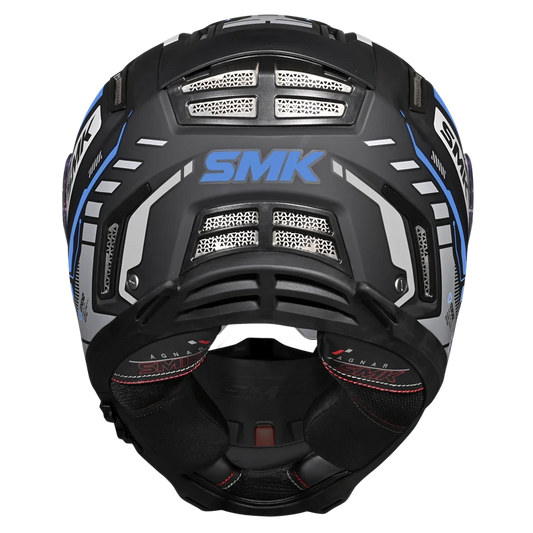 Motorcycle gloss black blue white techno pattern full face helmet
