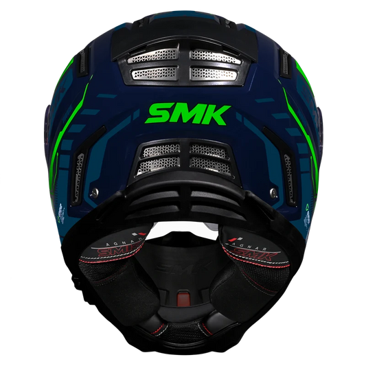 Motorcycle gloss blue green techno pattern full face helmet
