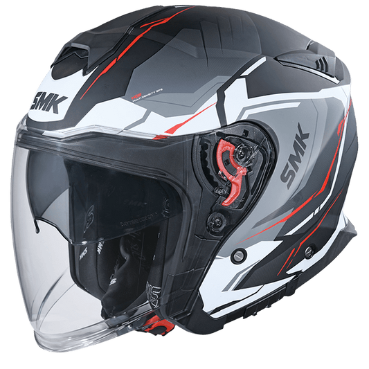 Motorcycle open face helmet gloss black grey red White sun visor
