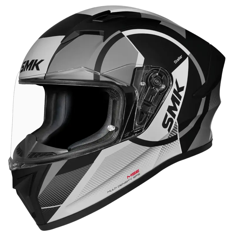 Motorcycle full face helmet black with grey and white circular pattern