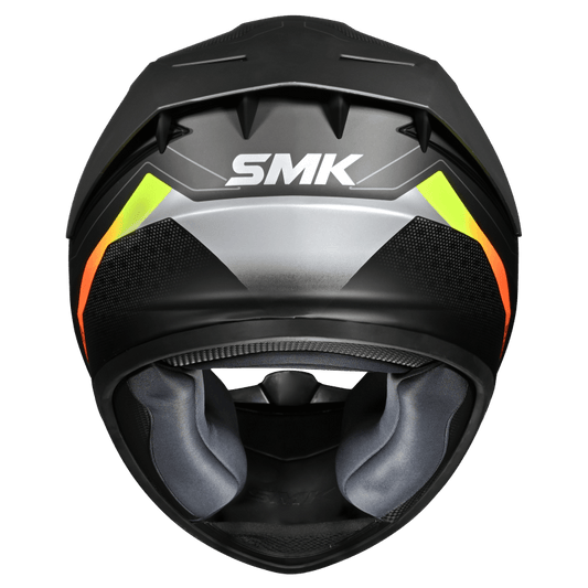 Motorcycle full face helmet gloss black grey yellow sun visor , extended spoiler