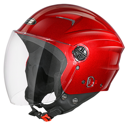 Motorcycle open face helmet cherry red