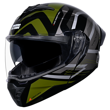 Motorcycle modular / flip-up helmet black grey dark-green - dual visor