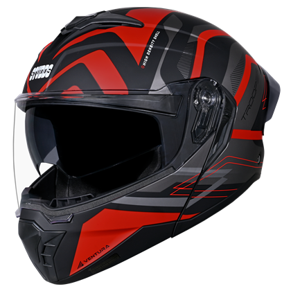 Motorcycle modular / flip-up helmet matt black red grey - dual visor