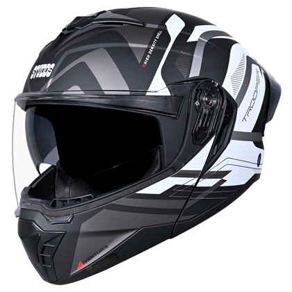 Motorcycle Flip-up helmet / modular - matt black white grey - hypoallergenic liners