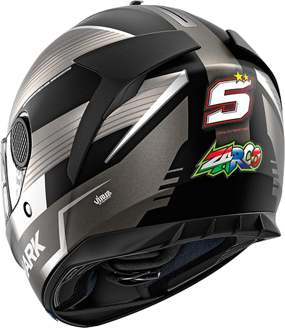 Motorcycle riding full face malaysian GP zarco rep edition grey with black and white