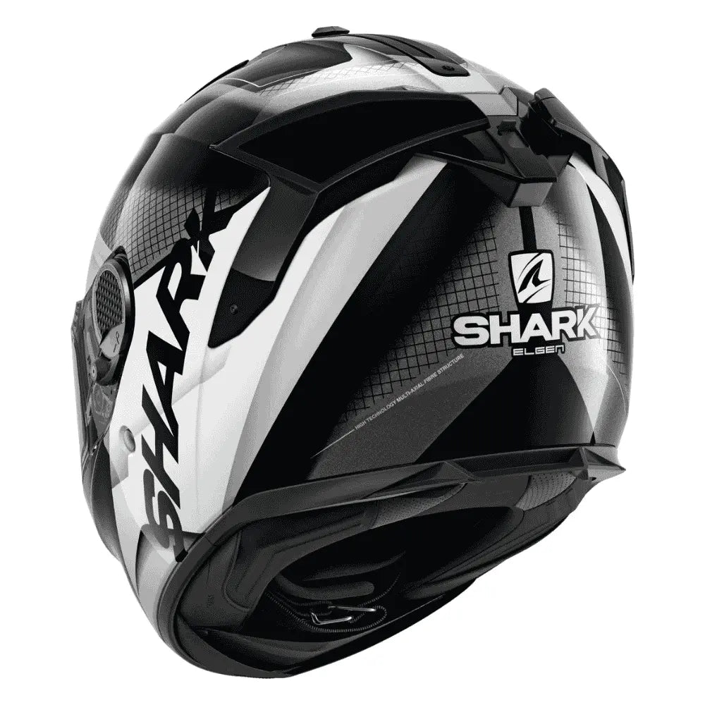 Motorcycle fiberglass shell full face helmet black with white geometric graphic pinlock visor