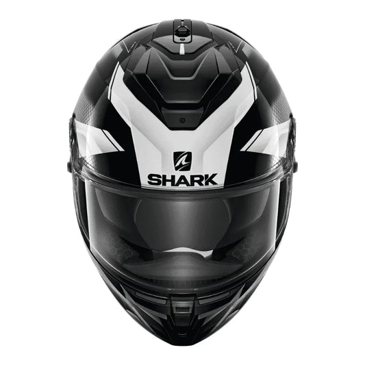 Motorcycle fiberglass shell full face helmet black with white geometric graphic pinlock visor