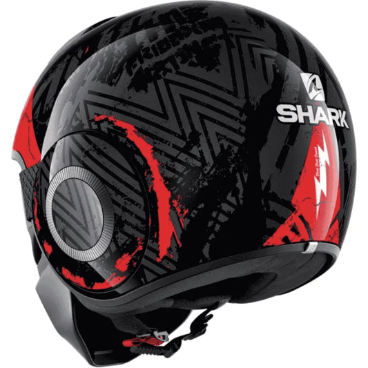 motorcycle removable goggle removable face mask helmet shark black with red graphic