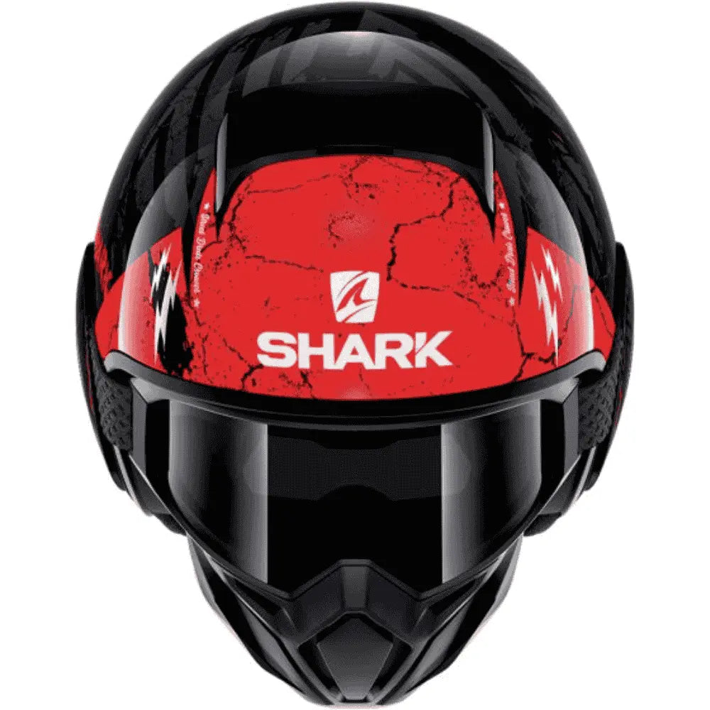 motorcycle removable goggle removable face mask helmet shark black with red graphic