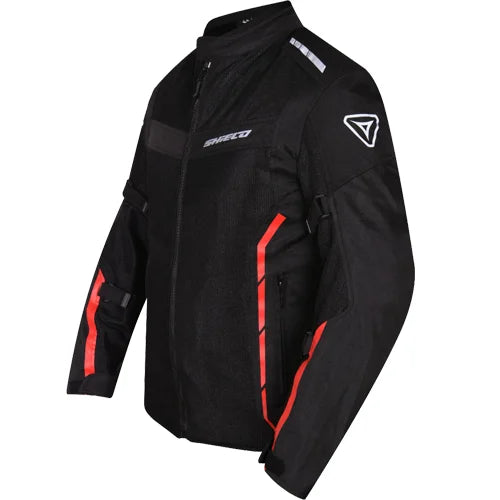 Motorcycle Level 2 armoured riding jacket mesh black with reflective colour stripes
