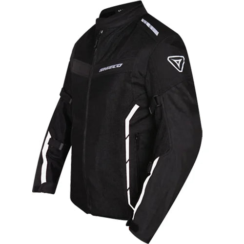 Motorcycle Level 2 armoured riding jacket mesh black with reflective colour stripes