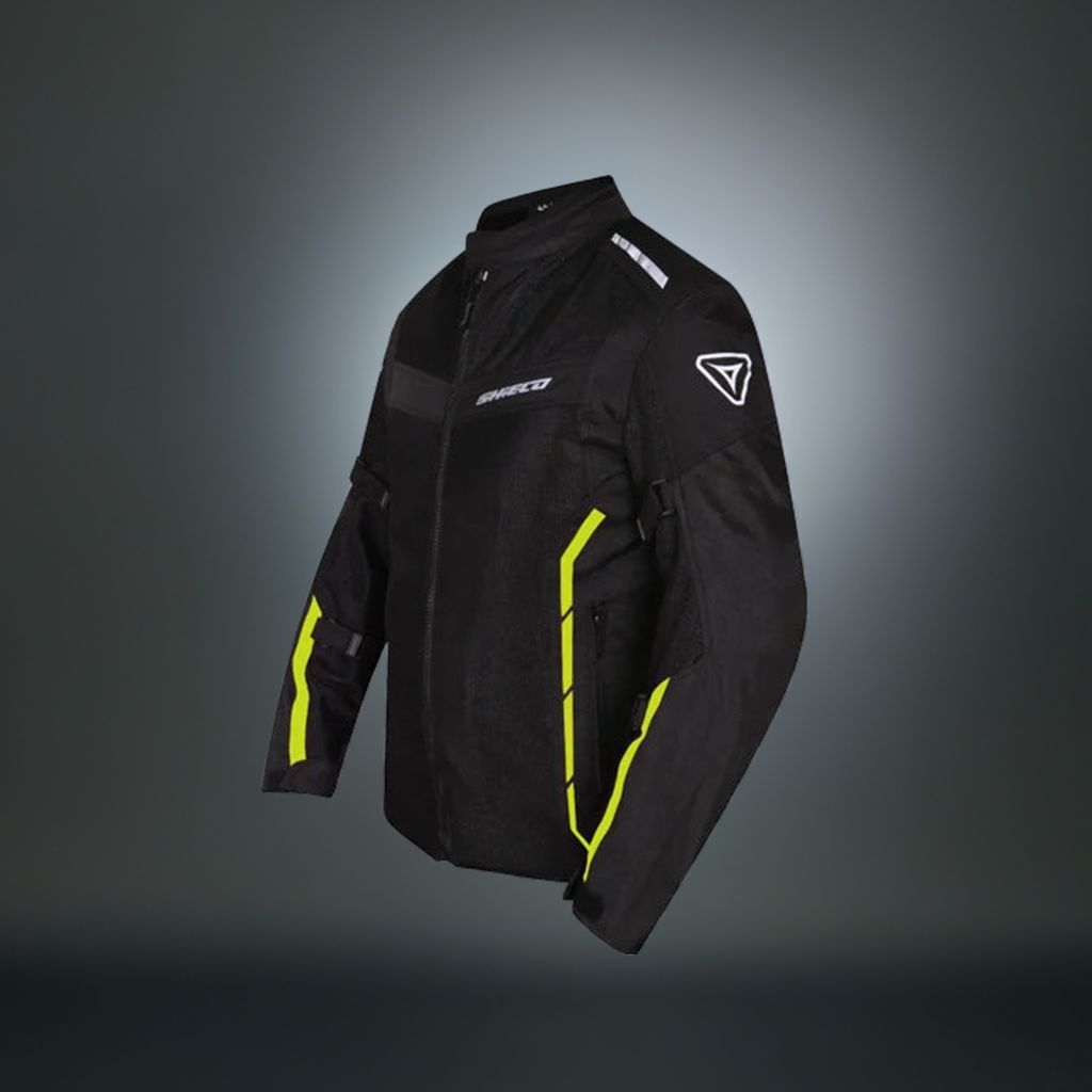 Motorcycle Level 2 armoured riding jacket mesh black with reflective colour stripes