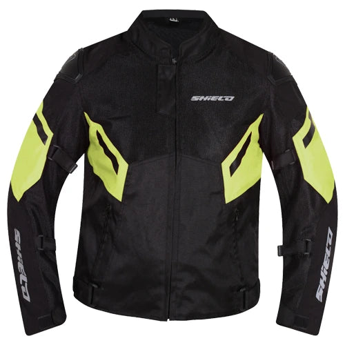 Motorcycle mesh sport touring jacket with speed deflecting hump on spine region Level 2 armours