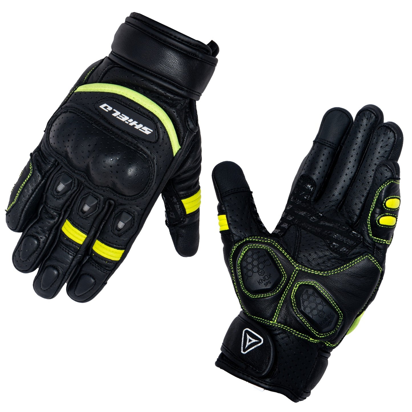 Motorcycle short cuff Leather Knox SPS armoured riding gloves