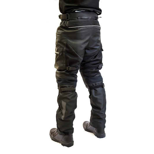 Motorcycle riding / touring pants black with grey reflective adjustable pulls