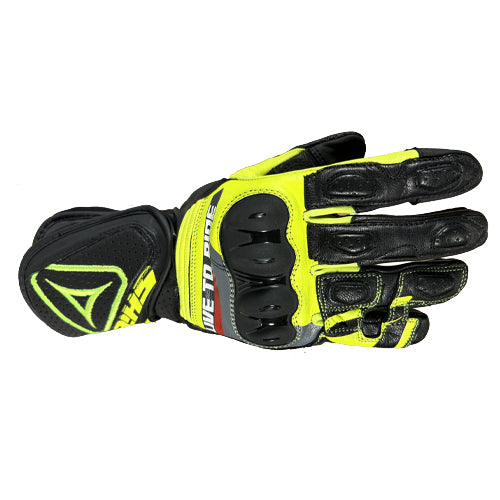 Motorcycle riding full gauntlet black leather gloves with protectors