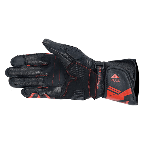 Motorcycle riding full gauntlet black leather gloves with protectors