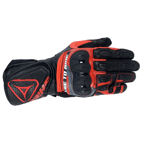 Motorcycle riding full gauntlet black leather gloves with protectors
