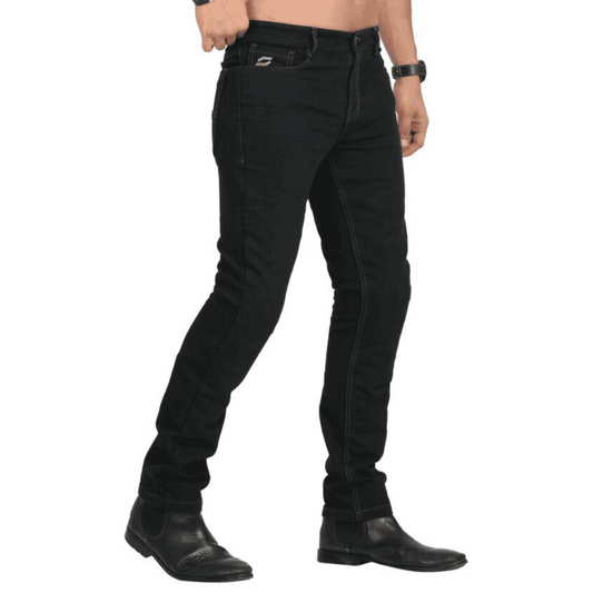 Motorcycle riding armoured black denim