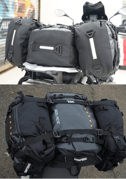 Motorcycle Tail / saddle bags touring luggage bags combo black with reflective by solace