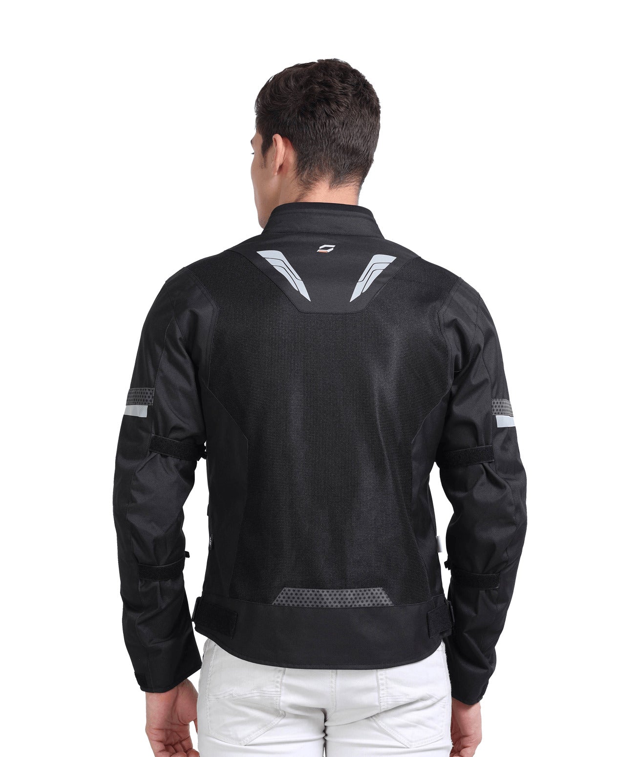 Motorcycle black with white mesh jacket with thermal and raincoat