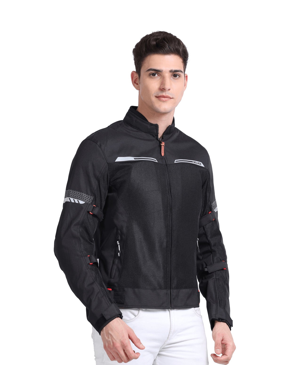 Motorcycle black with white mesh jacket with thermal and raincoat