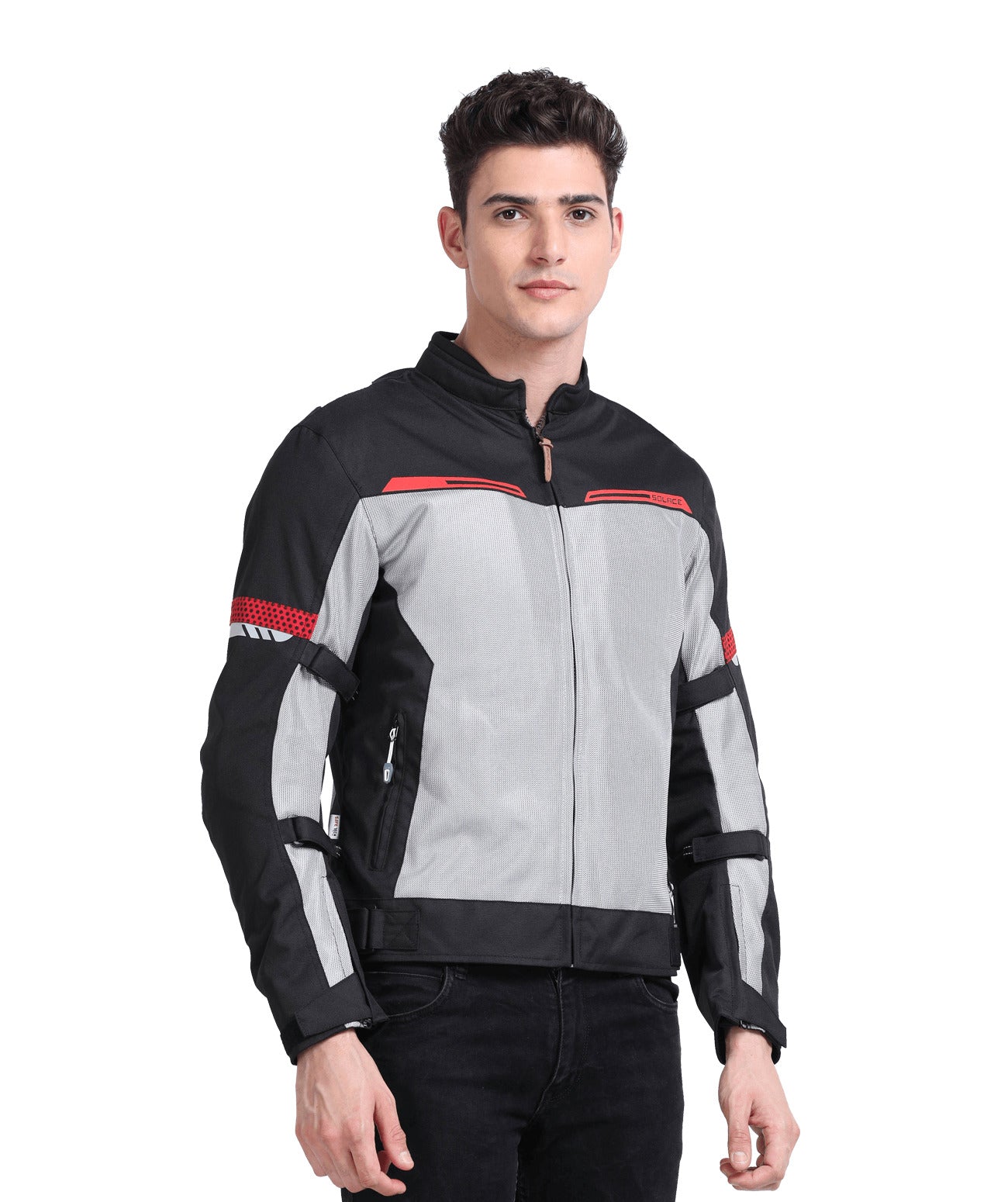 Motorcycle black with grey mesh jacket with thermal and raincoat