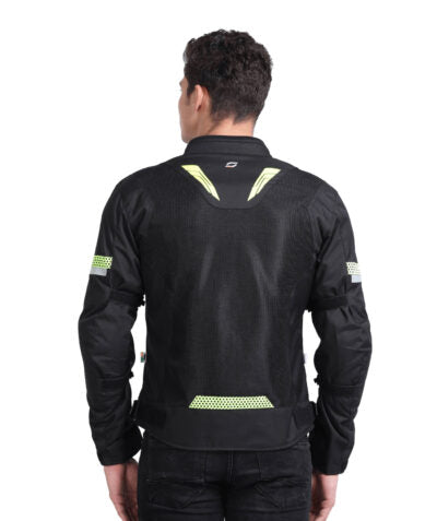 Motorcycle black with neon mesh jacket with thermal and raincoat